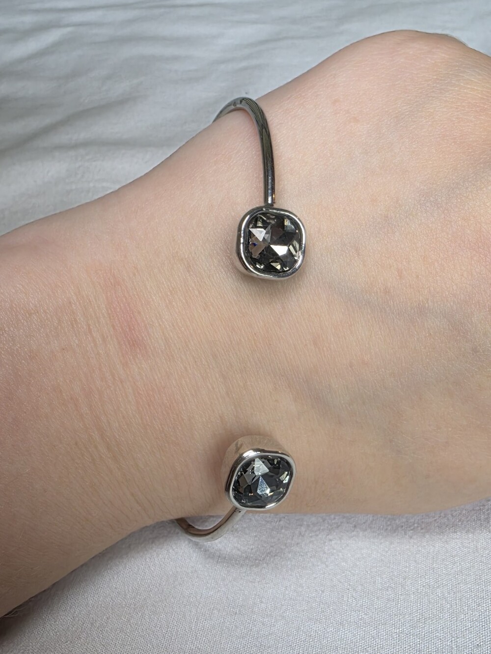 Silver Open Cuff Bracelet with Gray Faceted Stones